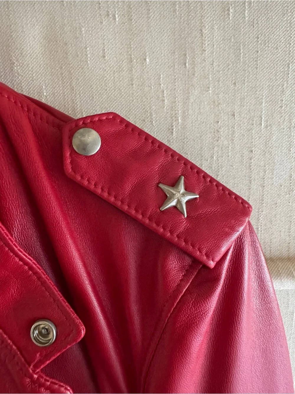 Custom Schott NYC Red Leather Biker Jacket with Asymmetrical Zip - Size 36